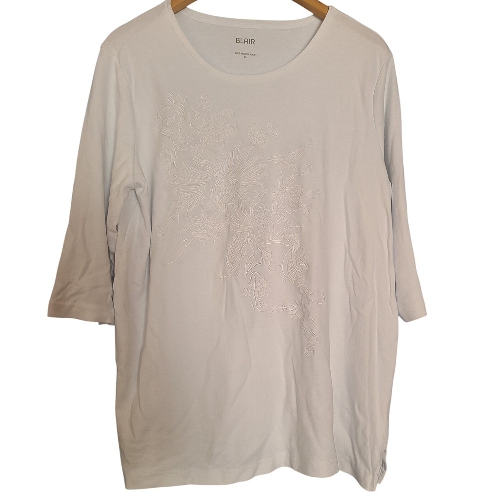 Blair Sweatshirt Women's White Embroidered Cotton Top longsleeve Shirt